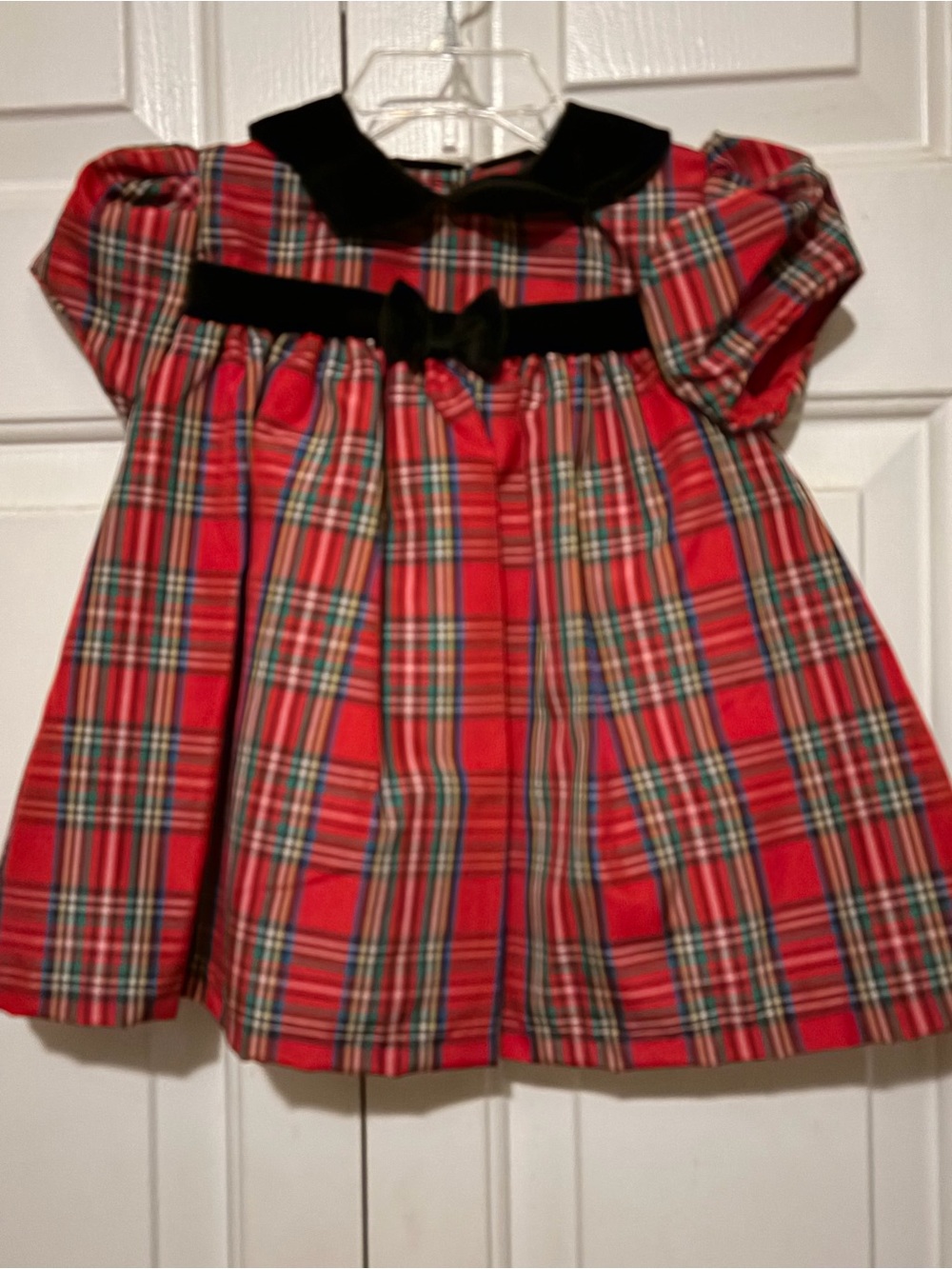 Class Club Red Plaid Velvet-Trim Holiday Dress
